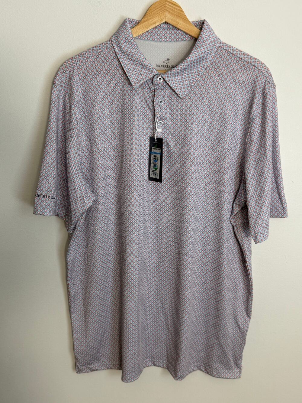 Properly Tied Men's Inlet Polo Baseball Shield Performance Polo NWT size large